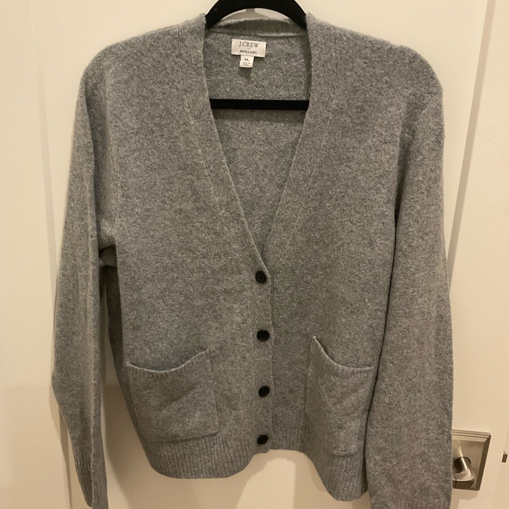 J. Crew Factory Gray V-Neck Button Cardigan with Front Pockets - Picture 2 of 8